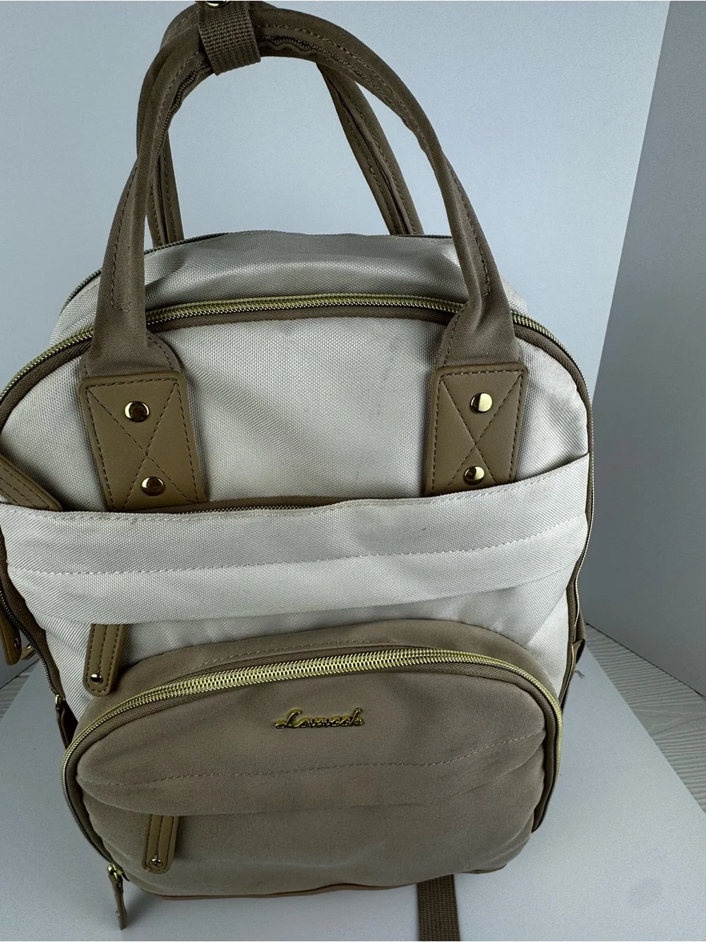 Lovevook Beige and Cream Travel Diaper Backpack